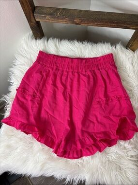 Umgee Linen Blend Ruffle Shorts Pink S